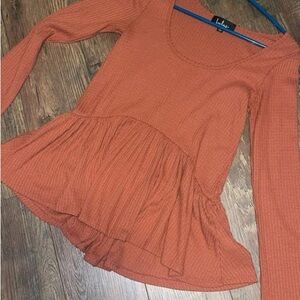 Lulu's Terracotta Long Sleeve Peplum Top